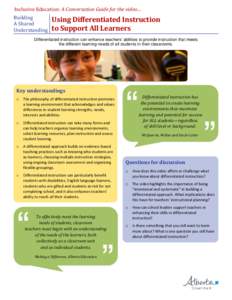 Inclusive Education: A Conversation Guide for the video… Building A Shared Understanding  Using Differentiated Instruction
