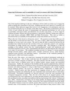 The Innovation Journal: The Public Sector Innovation Journal, Volume 10(1), 2005, article 5  Improving Performance and Accountability in Local Government with Citizen Participation Pamela D. Gibson, Virginia Polytechnic 