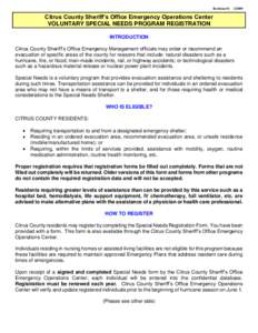 Revision #[removed]Citrus County Sheriff’s Office Emergency Operations Center VOLUNTARY SPECIAL NEEDS PROGRAM REGISTRATION