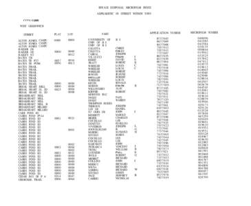 SEWAGE DISPOSAL MICROFILM INDEX ALPHABETIC ON STREET WITHIN TOWN CITY/TOWN WEST GREENWICH STREET