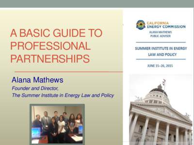 A BASIC GUIDE TO PROFESSIONAL PARTNERSHIPS Alana Mathews Founder and Director, The Summer Institute in Energy Law and Policy
