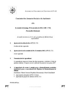 ASSEMBLEIA PARLAMENTAR PARITÁRIA ACP-UE  Comissão dos Assuntos Sociais e do Ambiente ATA da reunião de domingo, 25 de novembro de 2012, [removed], Paramaribo (Suriname)