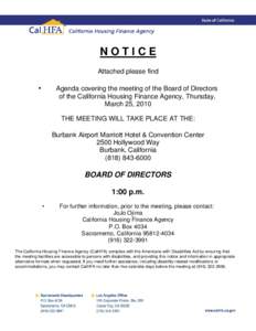 NOTICE Attached please find •  Agenda covering the meeting of the Board of Directors