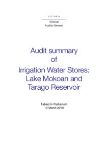 Irrigation Water Stores: Lake Mokoan and Tarago Reservoir
