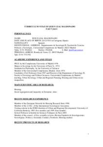 CURRICULUM VITAE OF JESUS LEAL MALDONADO (Last 5 years) PERSONAL DATA NAME: JESUS LEAL MALDONADO DATE AND PLACE OF BIRTH: [removed]in Cartagena (Spain).