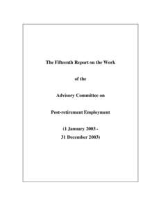 The Fifteenth Report on the Work  of the Advisory Committee on