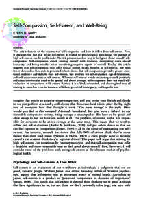 Social and Personality Psychology Compass): 1–12, j00330.x  Self-Compassion, Self-Esteem, and Well-Being Kristin D. Neff* University of Texas at Austin