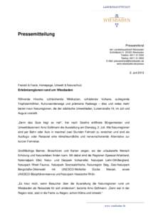 Pressemitteilung Pressereferat der Landeshauptstadt Wiesbaden Schloßplatz 6 · 65183 Wiesbaden Telefon: Telefax: 