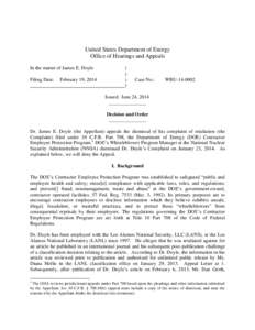 United States Department of Energy Office of Hearings and Appeals In the matter of James E. Doyle Filing Date:  February 19, 2014