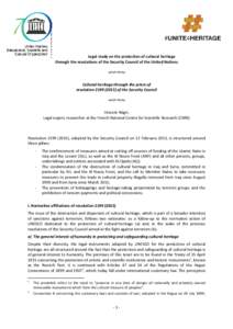 Legal study on the protection of cultural heritage through the resolutions of the Security Council of the United Nations  Cultural heritage through the prism of resolution[removed]of the Security Council 