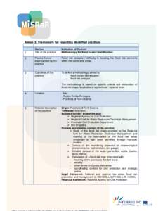 Annex 3: Framework for reporting identified practices Section Title of the practice Indication of Content Methodology for flood hazard identification