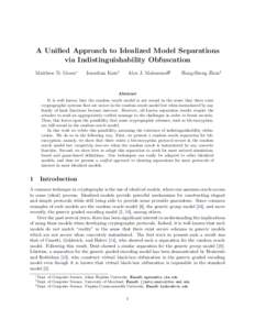 A Unified Approach to Idealized Model Separations via Indistinguishability Obfuscation Matthew D. Green∗ Jonathan Katz†
