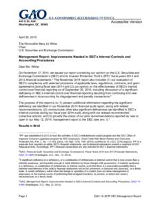 GAO-15-387R Accessible Version, Management Report: Improvements Needed in SEC’s Internal Controls and Accounting Procedures