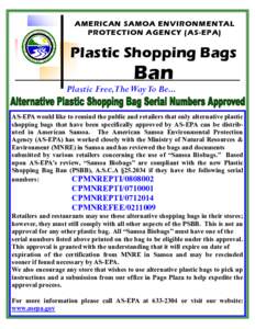 AMERICAN SAMOA ENVIRONMENTAL PROTECTION AGENCY (AS-EPA) Plastic Shopping Bags  Ban