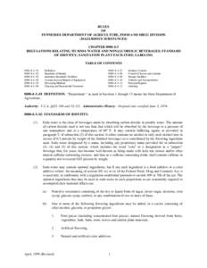 Agriculture Regulations Relating to Soda Water and Nonalcoholic Beverages; Standard of Identity; Sanitation Plant Facilities; Labeling