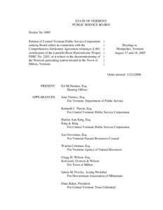 STATE OF VERMONT PUBLIC SERVICE BOARD Docket No[removed]Petition of Central Vermont Public Service Corporation seeking Board orders in connection with the Comprehensive Settlement Agreement relating to § 401