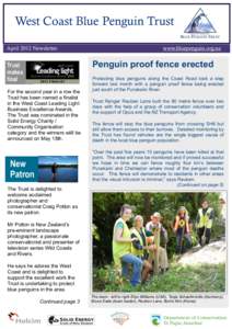 West Coast Blue Penguin Trust April 2012 Newsletter www.bluepenguin.org.nz  Penguin proof fence erected
