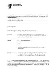 Entscheid des Kantonsgerichts Basel-Landschaft, Abteilung Verfassungs- und Verwaltungsrecht vom 22. Mai[removed]) ____________________________________________________________________  Politische Rechte