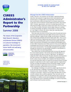 Looking ahead to agriculture in the 21st century CSREES Administrator’s Report to the