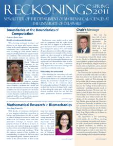 RECKONINGS[removed]spring Newsletter of the Department of Mathematical Sciences at the University of Delaware