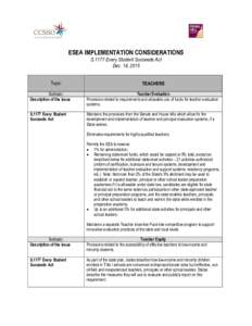 ESEA IMPLEMENTATION CONSIDERATIONS S.1177 Every Student Succeeds Act Dec. 14, 2015 Topic:  TEACHERS