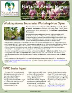 Keeping you up to date on all things NATA Summer 2013 Working Across Boundaries Workshop Now Open  FWC Seeks Input