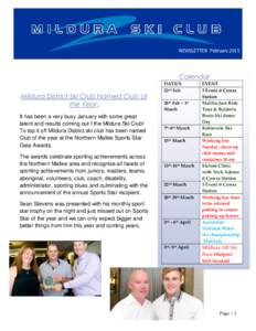 Mildura Ski Club February Newsletter 2015  NEWSLETTER February[removed]Calendar