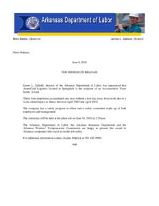 Mike Beebe, Governor  James L. Salkeld, Director News Release