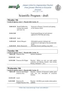 Summer School on Computational Analysis From Genomic Diversity to Ecosystem Structure Firenze, Sept 3-7, 2018  Scientific Program - draft