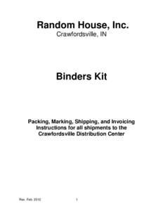 Random House, Inc. Crawfordsville, IN Binders Kit  Packing, Marking, Shipping, and Invoicing
