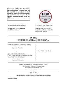 Pursuant to Ind.Appellate Rule 65(D), this Memorandum Decision shall not be regarded as precedent or cited before any court except for the purpose of establishing the defense of res judicata, collateral estoppel, or the 