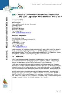 Comments  Nature Conservation Bill (No2) 2013 “Working together – healthy landscapes, viable communities”