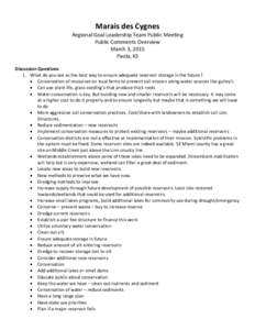 Marais des Cygnes  Regional Goal Leadership Team Public Meeting Public Comments Overview March 3, 2015 Paola, KS