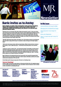 WinterNewsletter Barrie invites us to Anstey Barrie Stephen, founder of the Leicestershire multi award-winning Barrie Stephen Hair phenomenon/fame is well known to Mark J Rees, but
