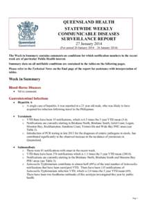 Queensland Health Statewide Weekly Communicable Diseases Surveillance Report 27 January 2014