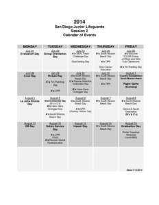 2014 San Diego Junior Lifeguards Session 2 Calendar of Events MONDAY