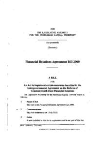 2000  THE LEGISLATIVE ASSEMBLY FOR THE AUSTRALIAN CAPITAL TERRITORY (As presented) (Treasurer)