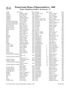 84 County Pennsylvania House of Representatives[removed]People’s (Republican and allies) - 66; Democrat - 34 Dist Name