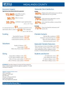 Highlands County Economic Impacts Statewide Client Satisfaction  Agricultural and related industries generate