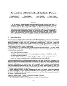 An Analysis of Statistical and Syntactic Phrases Mandar Mitra Cornell University Chris Buckley Sabir Research Inc.