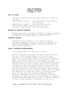 PORT OF GARIBALDI MINUTES OF MEETING OCTOBER 10, 2012 CALL TO ORDER President Folkema called the regular meeting to order at 7:05 p.m.