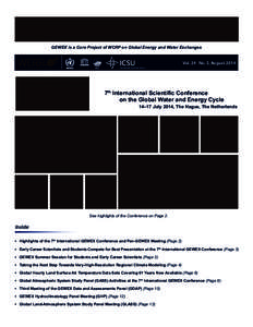 GEWEX is a Core Project of WCRP on Global Energy and Water Exchanges  Vol. 24 No. 3, August 2014 7th International Scientific Conference