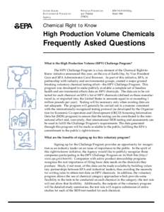 US EPA/High Production Volume Chemicals FAQs