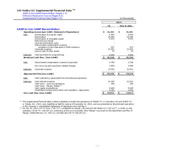 LIN Media LLC Supplemental Financial Data  (1) GAAP to Non-GAAP Reconciliation (Pages 1-3) Historical Revenue by Source (Pages 4-6)