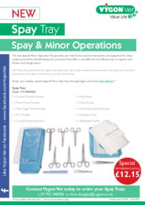 NEW Spay Tray Value Life  Spay & Minor Operations