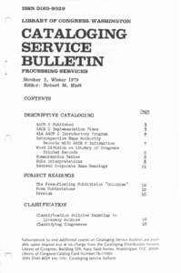 Cataloging Service Bulletin 3, Winter 1979