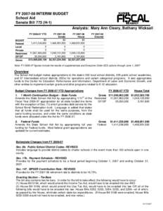 FY[removed]INTERIM BUDGET School Aid Senate Bill 773 (H-1) Analysts: Mary Ann Cleary, Bethany Wicksall FY[removed]YTD