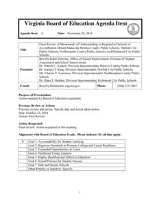 Virginia Board of Education Agenda Item Agenda Item: A Title  Presenter