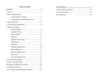 Table of Contents  Library Handbook Introduction ----------------------------------------------------------------- 3