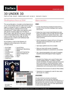 FRANCHISE LISTS  30 UNDER 30 PRINT AD CLOSE: [removed]ONLINE LAUNCH DATE: [removed]ISSUE DATE: [removed]